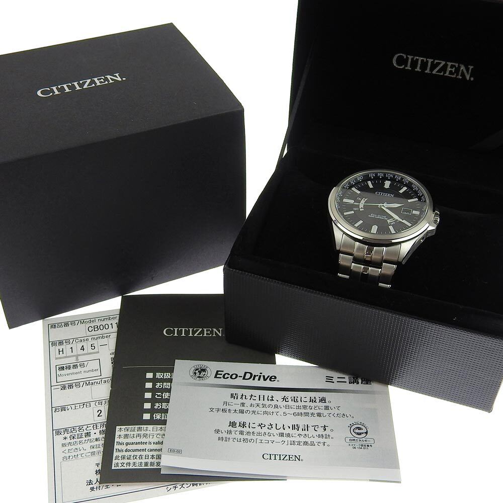 CITIZEN WATCH Eco-Drive Date Dial Black Pride Japan Solar H145 Radio Mens The Wave S07 –