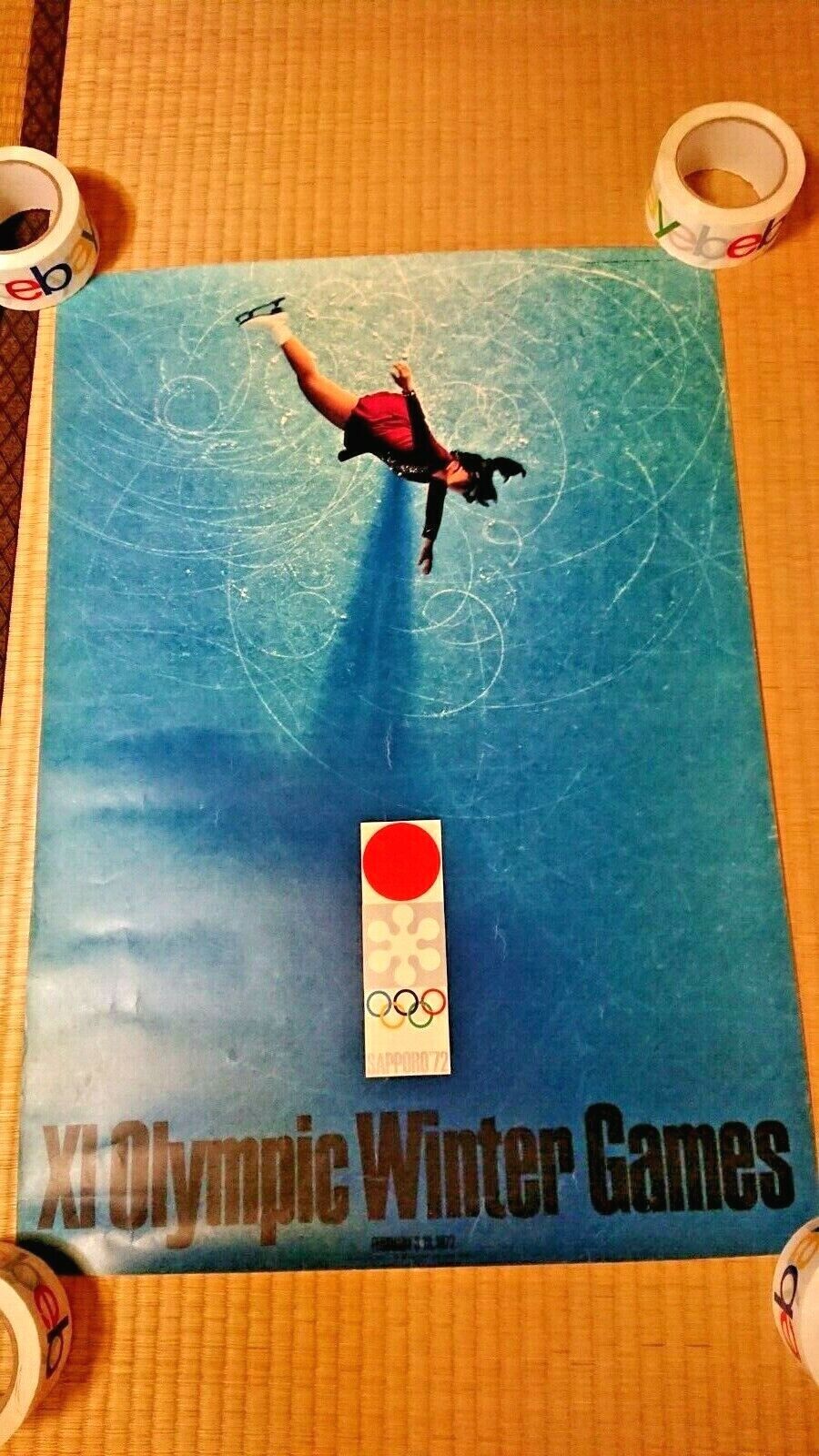 Vintage SAPPORO 1972 WINTER OLYMPICS Poster From Japan with Commemorative Coin 1