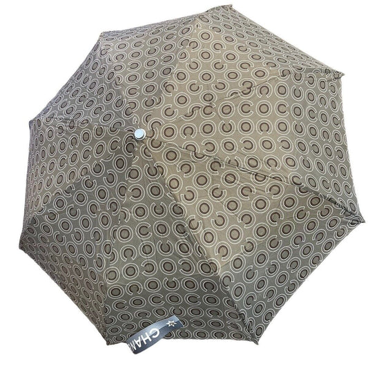 Rare Mint Chanel Cocomark Folding Umbrella Gray with storage bag Used in Japan