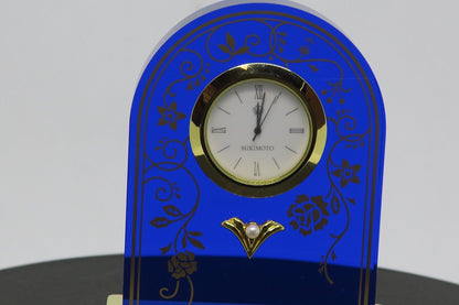 Mikimoto International Rose Pattern Clock Blue NNS-507BE Used in Japan