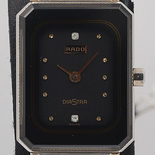 Working Rado Watch Diastar V-2200 with stone black dial QZ ladies Used in Japan