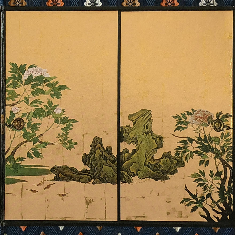 New Mini folding screen Daikakuji botan-zu Kano Sanraku From Japan