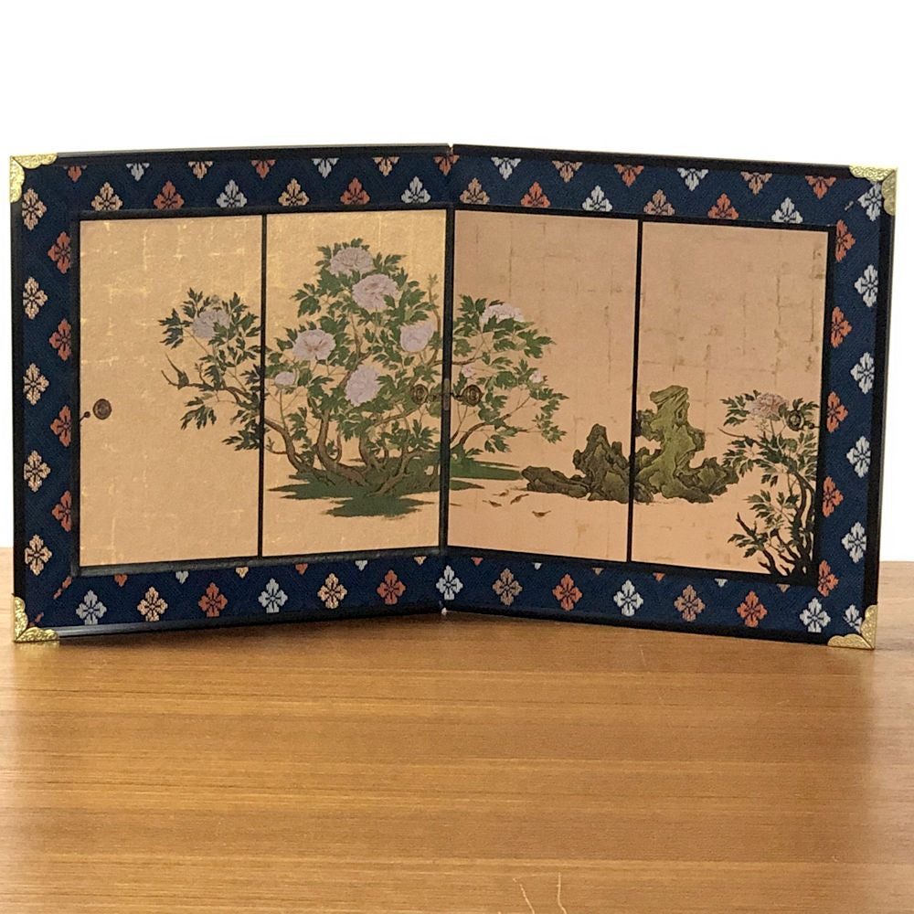 New Mini folding screen Daikakuji botan-zu Kano Sanraku From Japan