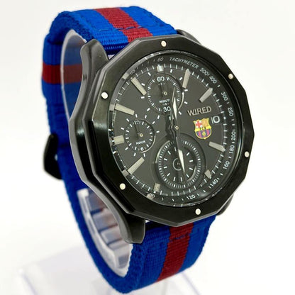 Rare Seiko Watch Wired Chronograph Men's FC Barcelona Official VK67-K018 AGAW624