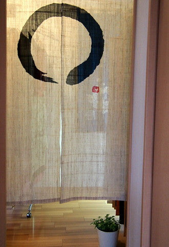 Noren curtains Japanese hemp black and white circle handmade by craftsmen in Kyoto, Japan