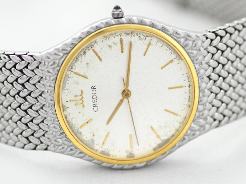 Seiko Watch Credor 7771-6050 Silver Dial K18YG Yellow Gold Bezel Men's Quartz Us