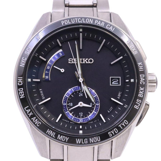 Seiko Watch Brights World Time Solar Radio Men's Titanium Black  SAGA179 Used in