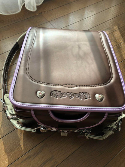 Randoseru Japanese School Bag Kid's Backpack Brown & Purple Heart Used