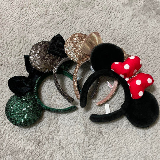 Rare Disney official sequin headbands Green Pink Gold Brown set of 4 Used Japan