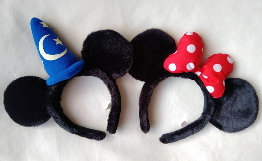 Rare Disney Fantasia Mickey & Minnie headband 2 piece set Used in Japan