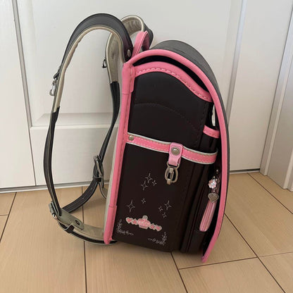 Kazama Randoseru Japanese School Bag Kid's Backpack Brown Pink Used