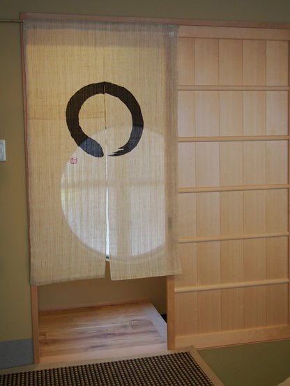 Noren curtains Japanese hemp black and white circle handmade by craftsmen in Kyoto, Japan