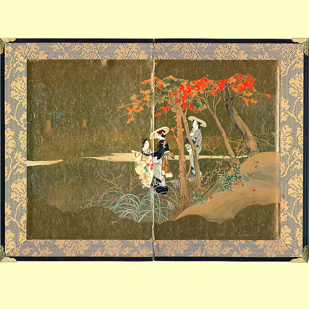 New Mini folding screen Bijinga Autumn leaves Japanese masterpiece From Japan